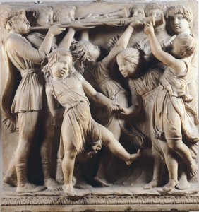 Niños y querubines bailando, cantando y tocando, detalle de la Cantoria (galería del coro) de Luca Della Robbia