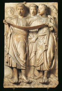 Niños cantando, detalle de la Cantoria (galería del coro) por Luca Della Robbia, mármol, relieve para la Catedral de Santa María del Fiore, Florencia de Luca Della Robbia