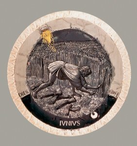Junio: un campesino cosechando el trigo. Terracota de Luca della Robbia de Luca Della Robbia