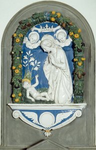 La Virgen adorando al Niño Alto Relieve de Luca della Robbia (1400-1482) siglo XV Santuario de Verna, Italia