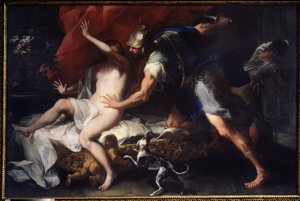 (Tarquinio y Lucrecia) La violación de Lucrecia (Lucrezia, Lucrecia, dama romana), víctima de la violencia de su primo Sexto Tarquino, hijo de Tarquino el Grande. Pintura de Luca Giordano (1632-1705) Siglo XVII Museo Estatal de Arte, Tula, Rusia de Luca Giordano