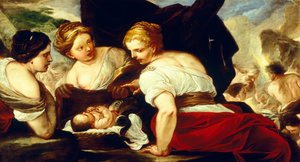 Las hijas de Cécrope abriendo la cesta que contiene al bebé Erictonio de Luca Giordano