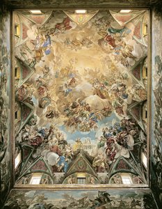 La gloria celestial y el triunfo de los Habsburgo, del techo sobre la gran escalera de Luca Giordano