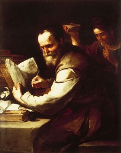Xantipa vertiendo agua sobre el cuello de Sócrates de Luca Giordano