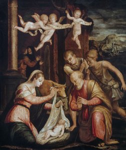 Adoración de los pastores, de Luca Longhi (1507-1580), óleo sobre madera de Luca Longhi