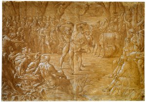 La Lucha entre Entellus de Sicilia y Dares de Troya, c1544 de Luca Penni