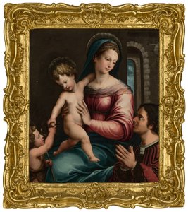 La Virgen y el Niño con el Niño San Juan Bautista y un donante (óleo sobre tabla) de Luca Penni