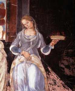 Benedicto dijo a los monjes dónde y cuándo comieron fuera del monasterio (detalle) de Luca Signorelli