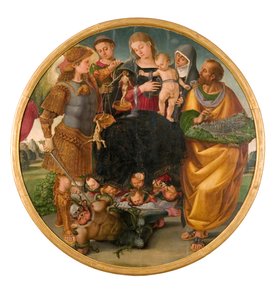Madonna y Niño entre Santos, Tondo Signorelli, 1510-1515 de Luca Signorelli