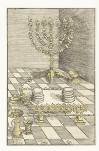 Candelabro de siete brazos y mesa con el pan de muestra