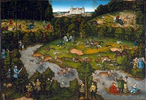 Caza cerca del Castillo de Hartenfels de Lucas Cranach