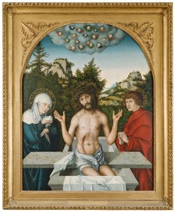 Schmerzensmann zwischen Maria und hl. Johannes de Lucas Cranach