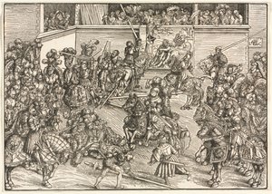 El segundo torneo con el tapiz de Sansón y el león de Lucas Cranach