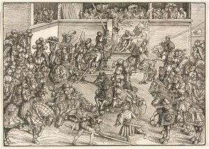 El segundo torneo con el tapiz de Sansón y el león de Lucas Cranach