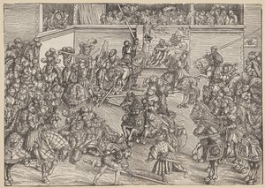 El torneo con Sansón y el león de Lucas Cranach