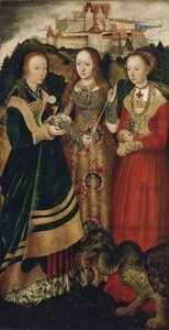 Retablo con el martirio de Santa Catalina, ala derecha: Santa Bárbara, Úrsula y Margarita de Lucas Cranach the Elder