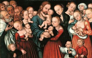 Alemán: Christus segnet die Kinder Cristo bendiciendo a los niños. de Lucas Cranach the Elder