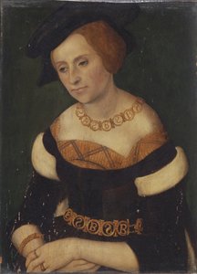 Retrato de Barbara Zapolya (1495-1515), reina de Polonia, con collar y cinturón con el monograma Bamp;S (Barbara et Sigismundus) de Lucas Cranach the Elder