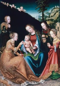 El Matrimonio Místico de Santa Catalina, 1516-1518 de Lucas Cranach the Elder