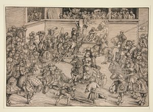 El Segundo Torneo (con el Tapiz de Sansón y el León) de Lucas Cranach the Elder