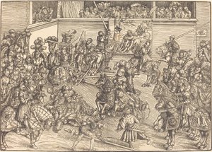 El segundo torneo con el tapiz de Sansón y el león de Lucas Cranach the Elder