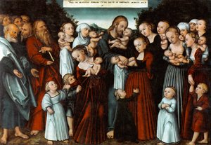 Alemán: Christus segnet die Kinder Cristo bendiciendo a los niños de Lucas Cranach the Younger