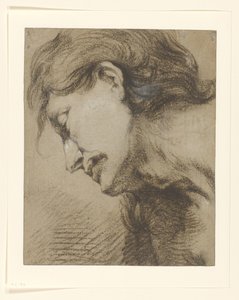 Cabeza de hombre con pelo largo, mirando hacia la izquierda de Lucas Franchoys (attributed to)