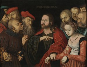 Cristo y la mujer sorprendida en adulterio, c.1700 (óleo sobre madera)