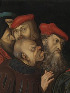 Cristo y la mujer sorprendida en adulterio,detalle, c.1700 (óleo sobre madera) de Lucas the Elder (after) Cranach