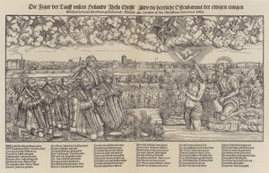 Federico III, Elector de Sajonia y Martín Lutero presenciando el bautismo de Cristo