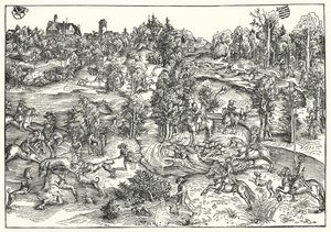 La caza del ciervo de Lucas the Elder (after) Cranach