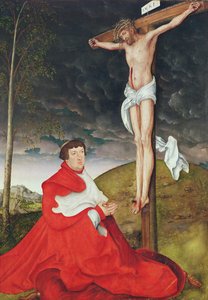 Albert, Cardenal Elector de Mainz al pie de la Cruz de Lucas the Elder Cranach