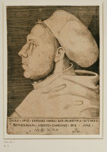 Martín Lutero con gorro de médico. Grabado ... (grabado) de Lucas the Elder Cranach