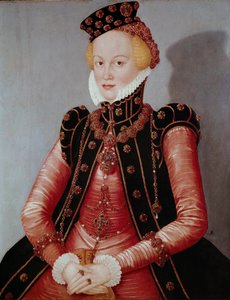 Retrato de una joven dama ricamente vestida, con sombrero y adornos de joyas de Lucas the Elder Cranach