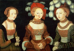 Tres princesas de Sajonia, Sibylla (1515-92), Emilia (1516-91) y Sidonia (1518-75), hijas del Duque Heinrich de Frommen, c.1535 (panel) de Lucas the Elder Cranach