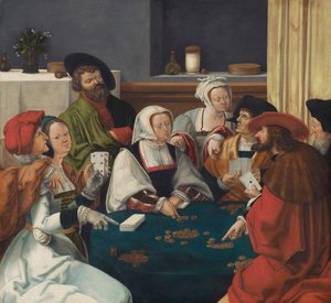 Los jugadores de cartas, probablemente c.1550-99 (óleo sobre lienzo) de Lucas van (after) Leyden