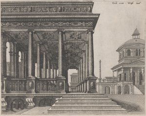 Un salón con columnas jónicas de Lucas van Doetechum and Johannes