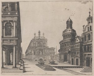 Esquina de un Palacio con Columnata y Edificio Circular de Lucas van Doetechum and Johannes