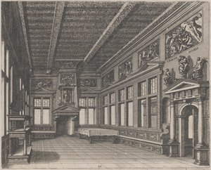 Interior con Aparador, Chimenea y Pinturas Religiosas de Lucas van Doetechum and Johannes