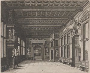 Interior con vista a una segunda habitación con chimenea de Lucas van Doetechum and Johannes