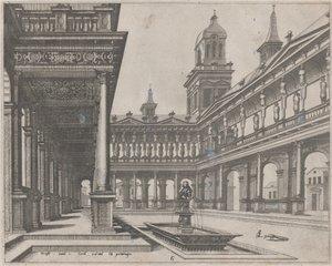 Patio del palacio con fuente en una cuenca rectangular