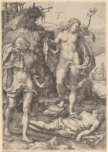 Adán y Eva lamentando la muerte de Abel de Lucas van Leyden