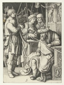 David toca el arpa para Saúl de Lucas van Leyden