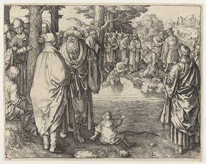 El bautismo de Cristo en el Jordán de Lucas van Leyden