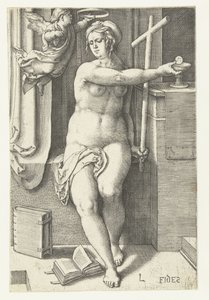 Creer Fides (título sobre objeto) Siete virtudes (título de la serie) de Lucas van Leyden