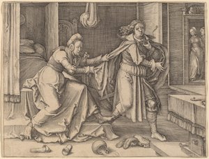 José escapando de la esposa de Potifar de Lucas van Leyden