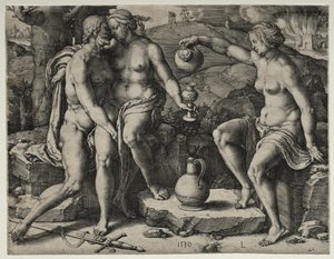 Lot y sus hijas, 1530 de Lucas van Leyden