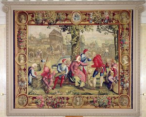 Pagando a los cosechadores, Taller de Gobelinos (tapiz) de Lucas van Leyden