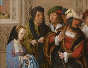 La esposa de Potifar muestra la prenda de José de Lucas van Leyden