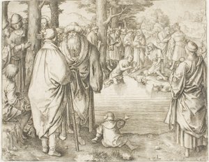 El bautismo de Cristo en el río Jordán de Lucas van Leyden